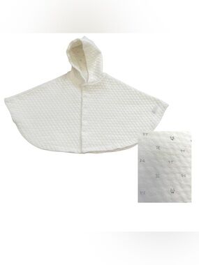 Petit Bateau White Quilted Baby Hooded Poncho with Cat Face Print OS